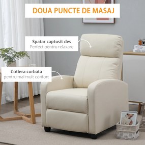 Fotolii recliner cu masaj 8 functii si 5 intensitati68x88x98cm, crem HOMCOM | Aosom RO