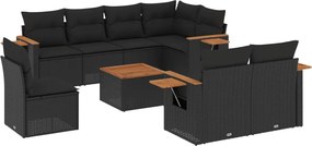 vidaXL Set mobilier de grădină cu perne, 9 piese, negru, poliratan