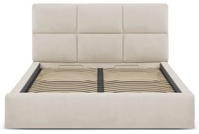 Pat matrimonial bej tapițat cu spațiu de depozitare cu somieră 200x200 cm Libera – Windsor &amp; Co Sofas