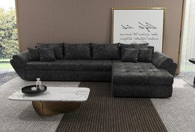 Colțar extensibil dumonde cu ladă de depozitare si sezut confortabil din spuma high-density, Loana XL Euphoria Negru II 335x185 cm