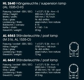 Pendul iluminat exterior din fier forjat, HL 2640