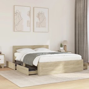 vidaXL Cadru de pat cu tăblie stejar sonoma 135x190 cm lemn prelucrat