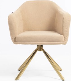 HR832 BAZĂ STEA Scaun Catifea Reiată Premium culoare Bej Ghimbir cu Bază Aurie