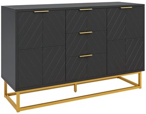 HOMCOM Bufet design contemporan grafic 2 dulapuri usa rafturi reglabile 3 sertare glisante din lemn negru metal aur | Aosom Romania