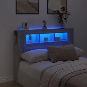 837349 vidaXL Tăblie de pat cu LED, gri sonoma, 140x18,5x103,5 cm, lemn