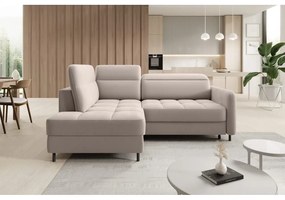 Colțar maro deschis extensibil/cu spațiu de depozitare cu tapițerie din catifea (cu colț pe partea stângă/în formă de ”L”) Barea – ELTAP