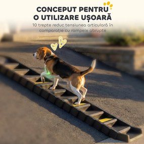 PawHut Rampă Pliabilă pentru Câini pentru Mașini și Paturi Înalte, Scară Portabilă cu 10 Trepte Antiderapante, Ușoară, Suportă Până la 68 kg, Negru | Aosom Romania