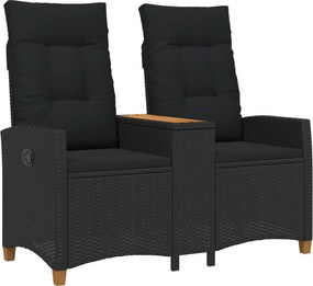 vidaXL Bancă reclinabilă cu masă Negru 126 x 65 x 112 cm poliratan