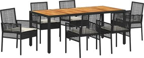 vidaXL Set de masă pentru grădină 7 pcs Negru poliratan