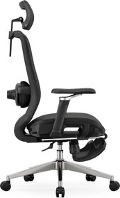 Scaun ergonomic premium Lita-H-M, masaj lombar electric, șezut glisant, tetieră 2D, cotiere 5D, reclinare 125°, suport picioare, bază metalică, Full Mesh, Negru