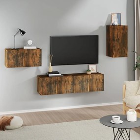 vidaXL Set dulapuri TV, 4 piese, stejar fumuriu, lemn prelucrat