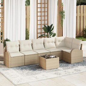 vidaXL Set de canapele pentru grădină cu pernă 7 pcs Bej Rattan poli