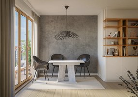 Masă de sufragerie Mulnu (alb lucios + piatră) (pentru 4 până la 6 persoane). 1055227