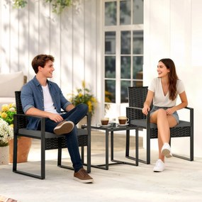 Outsunny Set bistro din rattan, set mobilier de grădină 3 piese cu 2 scaune, masă de cafea, perne detașabile, gri închis | Aosom Romania