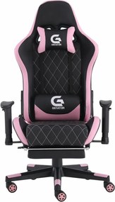 Scaun gaming Genator V1, piele perforata, suport picioare, Negru/Roz