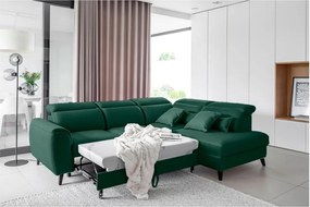 Colțar verde extensibil/cu spațiu de depozitare cu tapițerie din catifea (cu colț pe partea dreaptă/în formă de ”L”) Noble – ELTAP