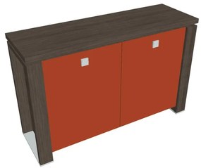 Dulap mic Verno+ 140 x 46 x 90 cm, uși de sticlă, stejar antracit / portocaliu