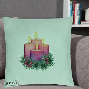 Perna decorativa de Craciun: Lumanari Advent Roz-Violet, 40x40 cm cu Umplutura, Verde Menta, BEKZ