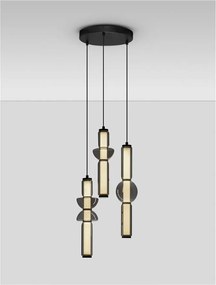 Lustra moderna cu 3 pendule LED, Metal, Negru, Sticla, Fumurie, Ulon
