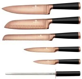 Set de cutite cu suport lemn, 7 piese, Rose Gold Berlinger Haus BH 2479