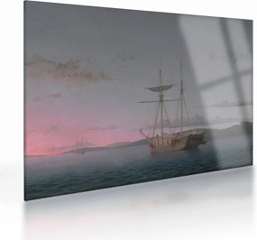 Tablou pe sticlă - Fitz Henry Lane, Lumber Schooners at Evening on Penobscot Bay, reproducere (70x50 cm)