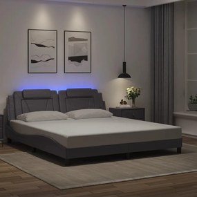 3214039 vidaXL Cadru de pat cu lumini LED, gri, 180x200 cm, piele ecologică