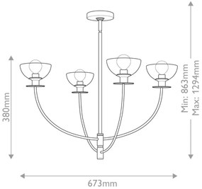 Alora Mood ALM-SYLVIA4-BK-CL - Lustră SYLVIA pe tijă, 4xE14/40W/230V, negru