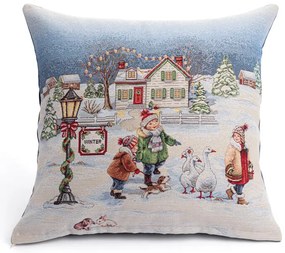 Față de pernuță tip goblen CRĂCIUN ALB 45 x 45 cm