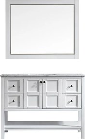 SET MOBILIER BAIE, DULAP LEMN CU LAVOAR, BLAT MARMURA CARRARA + OGLINDA, SIERA WHITE 122X55.8X91.7 CM, ALB