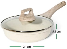 Tigaie Just Perfecto JL-41, 24 cm, Capac din sticla, Acoperire marmura, Fara PFAS, Inductie, Bej