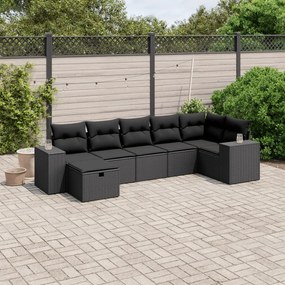 3264431 vidaXL Set canapele de grădină cu perne, 7 piese, negru, poliratan