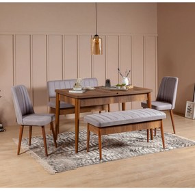 Zondo Masă de sufragerie extensibilă cu 2 scaune și 2 bănci Vlasta (nuc + gri). 1072193