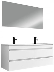 Mobilier de baie Cube 120 cm cu chiuvetă și oglindă ceramică 60x120 cm vopsit în alb lucios