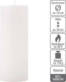 Set de lumânări rustice, 20 cm, Ø 7,5 cm, alb, 4 buc