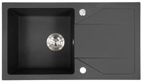 Chiuvetă Gori pătrată cu o singură lavoar și scurgător din granit, neagră