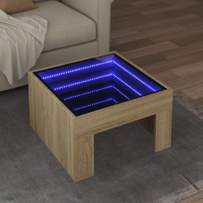 vidaXL Măsuță de cafea cu LED infinity, stejar sonoma, 50x50x30 cm