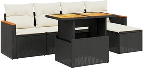 vidaXL Set mobilier de grădină cu perne, 6 piese, negru, poliratan