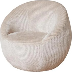 Fotoliu lounge rotund crem din catifea reiată, „Gelato Vanilla”