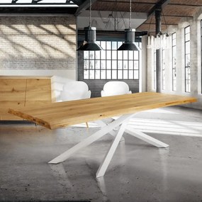 MASA WOOD - BLAT LEMN MASIV CU PICIOR METALIC - 180 CM / 90 CM / 77 CM - ALB