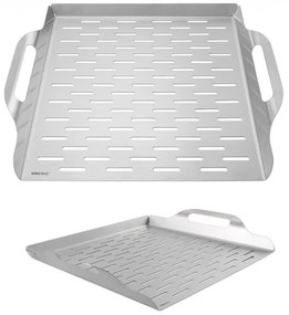 Tava pentru gratar Kinghoff KH 1917, 37x31 cm, Otel inoxidabil, Perforata, Margini înalte, Inox