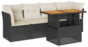 3326877 vidaXL Set mobilier de grădină cu perne, 5 piese, negru, poliratan