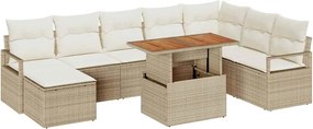 vidaXL Set de canapele pentru grădină 9 pcs Bej Rattan poli
