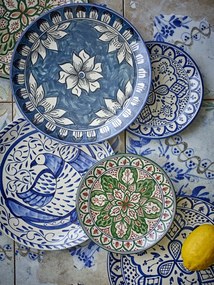 Farfurie din ceramică, albastru, model mediteranean pictat manual, 2 x 19 cm, „Karlie”