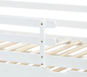 Pat tip căsuță cu pat extensibil și roți, fără saltea, din lemn, 90x200 &amp; 90x190 cm, Alb