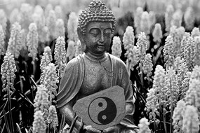 Tablou yin și yang Budha în design alb-negru