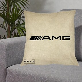 Perna Personalizata cu emblema Mercedes-AMG, 40x40 cm, Crem, Husa Detasabila, Perna Inclusa, BEKZ®