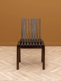 Scaun de dining pliabil din lemn de mango maro închis, cu spătar și șezut cu linii sculpturale, 80×50×91 cm, „Barista"