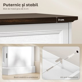 HOMCOM Credență de Bucătărie, Mobilier de Bucătărie cu 4 Sertare Soft Close, Blat Gros, Bufet cu Rafturi Reglabile, Stil Rustic, pentru Sufragerie, Sala de Mese, 147x40x87 cm, Alb | Aosom Romania