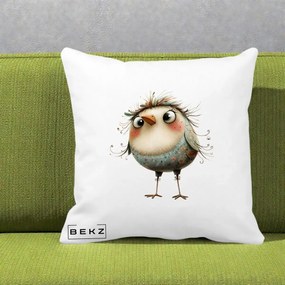 Perna Decorativa Pasare cu Penaj Zbarlit si Gene, 40x40 cm, Alba Mata, Husa Detasabila, Perna Inclusa, BEKZ®