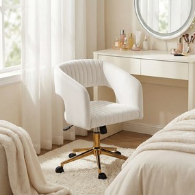 HOMCOM Scaun de birou pe roți cu tapițerie din catifea, scaun de birou reglabil pe înălțime, funcție de înclinare, Alb crem | Aosom Romania